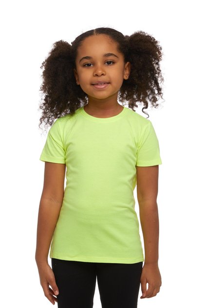 Neon Yellow Basic Unisex Kids Crew Neck Short Sleeve T-Shirt