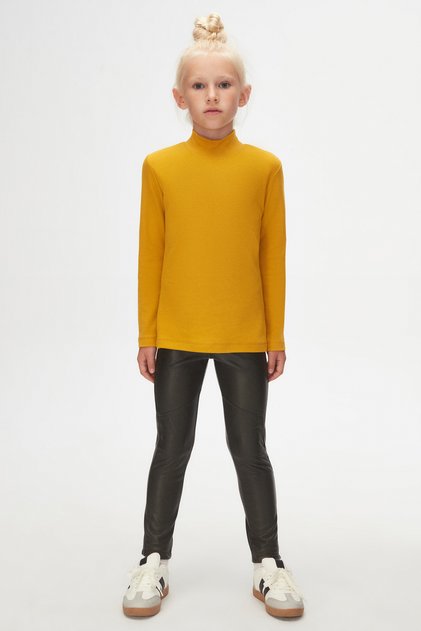 Mustard Basic Winter Half Turtleneck Long Sleeve Girl's T-Shirt
