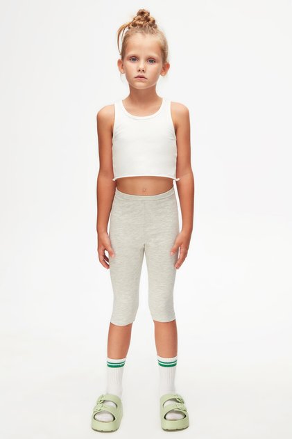 Moon Gray Basic Girls' Below-Knee Leggings Capri