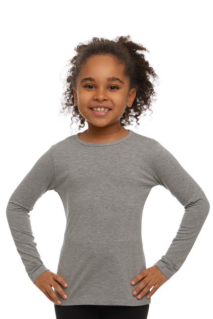 Gray Basic Seasonal Lycra Long Sleeve Girls' T-Shirt