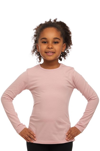 Powder Pink Basic Seasonal Lycra Long Sleeve Girls' T-Shirt