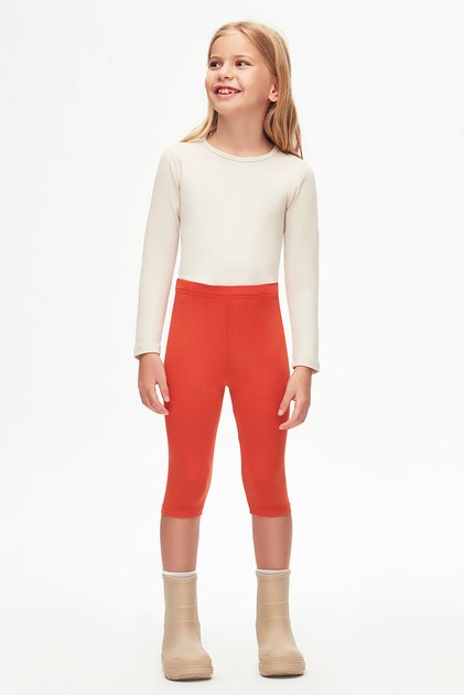 Orange Basic Girls' Below-Knee Leggings Capri