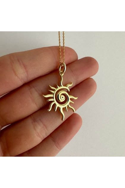 Altın Kaplama Çelik Zincir Özel Tasarım Güneş Kolye 45 CM