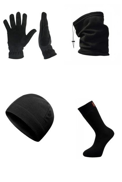 Black Thermal Winter Quality Fleece Gloves-Hat-Neck Collar-Thermal Socks Set