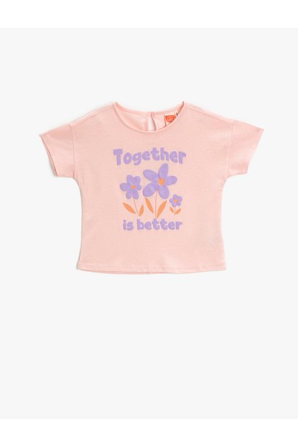 Floral Printed T-Shirt Short Sleeve Crew Neck Cotton
