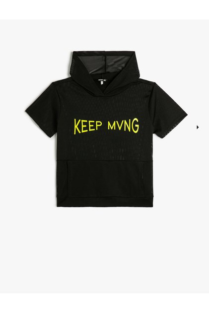 Hooded Mesh T-Shirt Sport Short Sleeve Kangaroo Pocket Printed