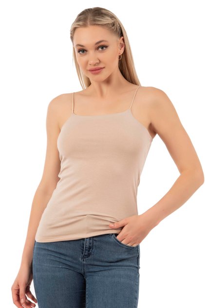 Özkan 27042 Women's Cotton Modal Flexible Comfortable Thin Spaghetti Strap Collar Seamless Knitted Tank Top