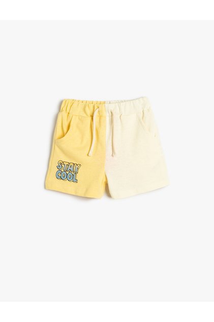 Shorts Tie Waist Elastic Color Contrast Pockets Cotton Print Detailed