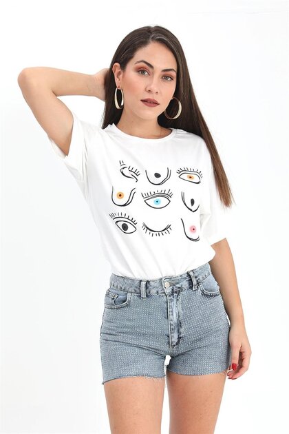Stone Embroidered High Waist Denim Shorts - Blue