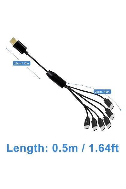6in1-(Black)-50cm USB C Splitter Cable Multi USB C to USB C Cable 6 in 1 Type C Male Charger Cable f