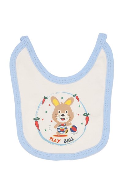 Unisex Baby Ecru Blue Piping Rabbit Carrot Patterned Combed Cotton Apron