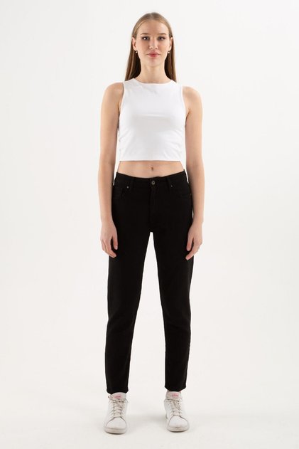 High Waist Mom Fit Skinny Leg Jeans - Stretch Cotton Jeans Pants 24K0534K1