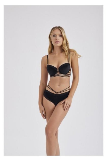 Moonlight 284 Black Velvet Padded Bra Set with Strappy Details
