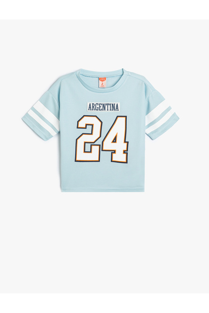 Sports T-Shirt with Print Detail, Color Block, Short Sleeve, Crew Neck
