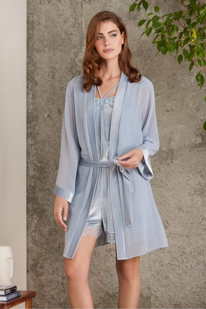 Lace Velvet Women's Dressing Gown Jumpsuit - 4800 Mist