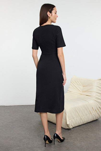 knee length dresses for ladies Delaney Black Tweed Midi Dress S main image 1