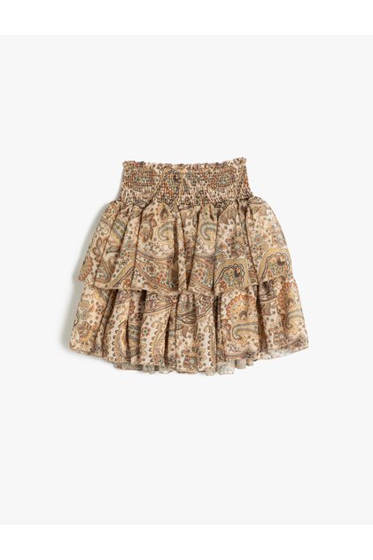 Skirt with Ruffles, Tiered Waist, Elastic Waist, Twist Detail