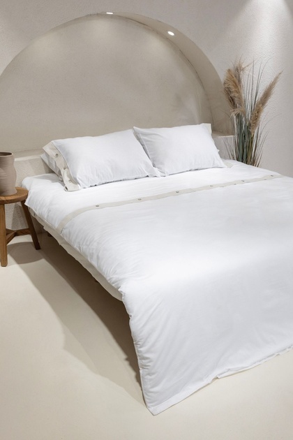Dave Ivory Pearl Buttoned Double Duvet Cover Set 200x220 4 Pillows 5043