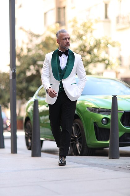 Yeşil Damatlık Yelekli Takım Elbise - Slim Fit