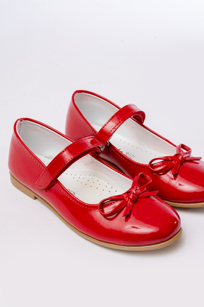 Girl's Red Patent Leather Non-Slip Sole Mustache Ballerinas