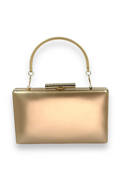 MidStore Evening Dress Bag  Matte Leather, Stylish Metal Handle Portfolio  | Altn Gold Dore- Trendyol