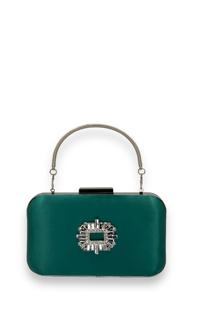 Green Color Satin Silver Case Silver Stone Handle Evening Dress Evening Bag Portfolio