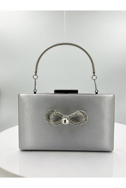 Silver Gray Color Satin Silver Case Silver Stone Evening Dress Bag Evening Bag Portfolio