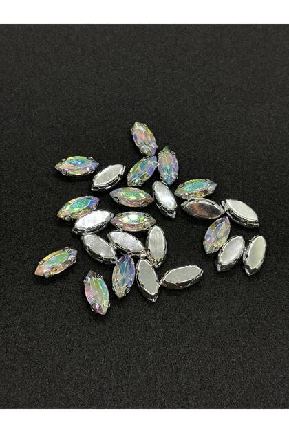 7X15 mm Shuttle Silver Case with Janjan Crystal Stone, Stone with Case (50 Pcs)