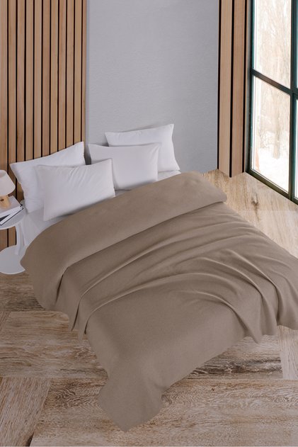 Pamuklu Akel Bej Pike Yatak Örtüsü Çift Kişilik - 200x230 Cm