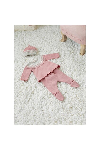 Winter Baby Girl Knitted Blouse with Booties and Pants 3-Piece Set Pink