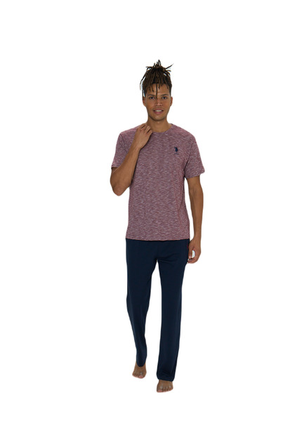 Us Polo Assn. Men's Burgundy Flamed Round Collar Pajama Set