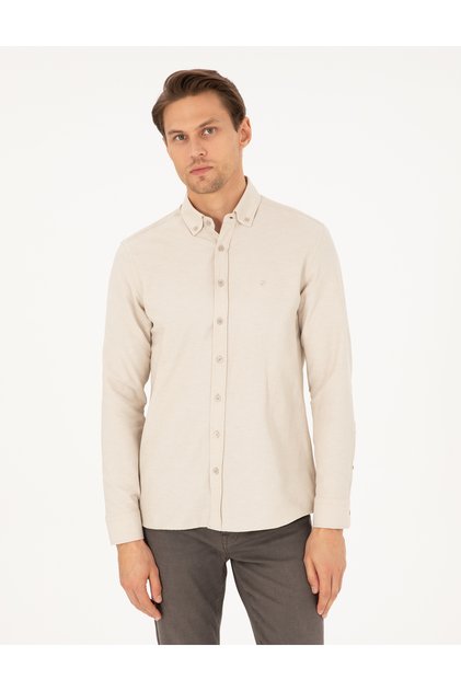 Beige Slim Fit Long Sleeve Shirt 50297998 -Vr011