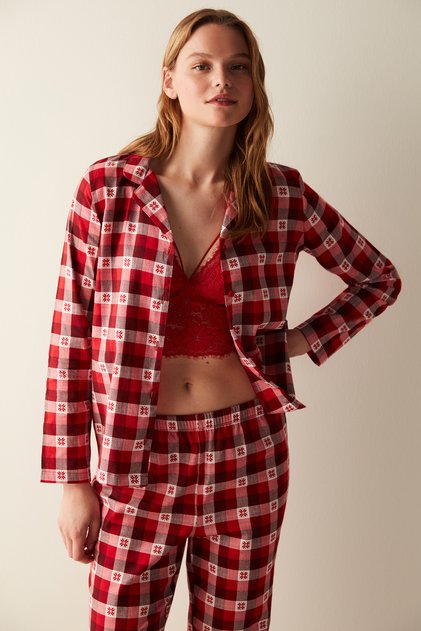 Checkered Red Shirt Red Pants Pajama Set