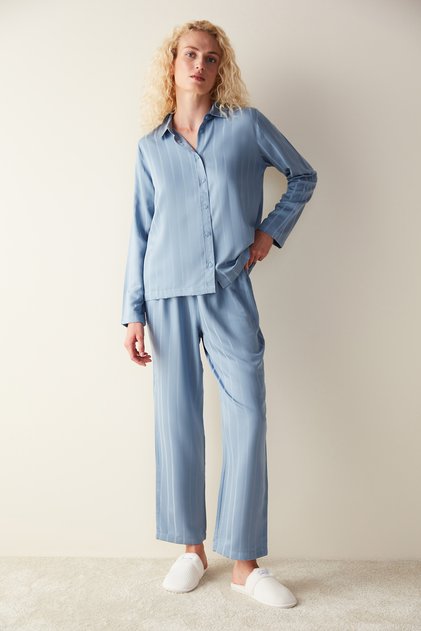 Lucy Blue Shirt Trousers Blue Pajama Set