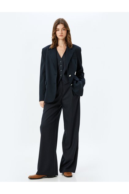 Pleat Detailed High Waist Fabric Palazzo Trousers with Pockets