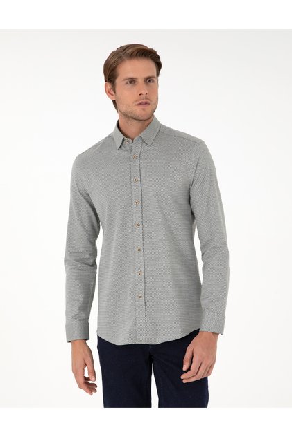 Light Khaki Slim Fit Long Sleeve Shirt 50292457 -Vr183