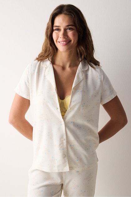 Floral Buttoned Shirt Pants Pajama Set