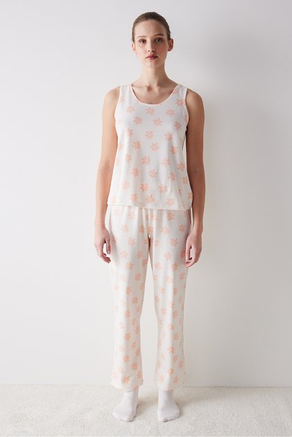 Peach Floral Pajama Set - Trousers