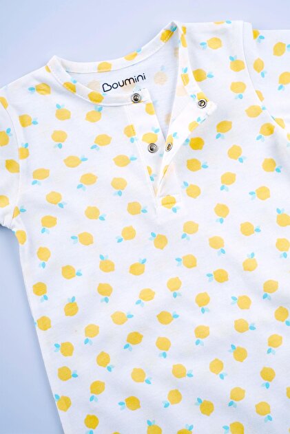 Cotton Baby Short Sleeve Shorts Jumpsuit Yellow Lemons