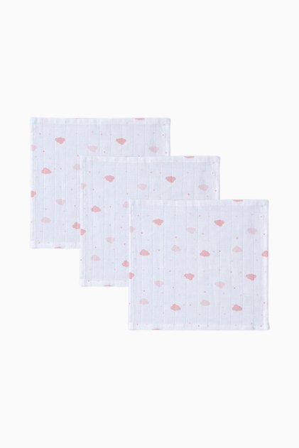 3-Piece Muslin Baby Mouth Diaper Star Patterned Pink 25X25 cm