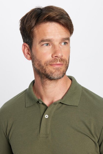 Tricou pentru bărbați, slim fit, slim fit, bumbac, textura moale, țesătură respirabilă, guler anti-ondulare, kaki, tricou cu guler polo