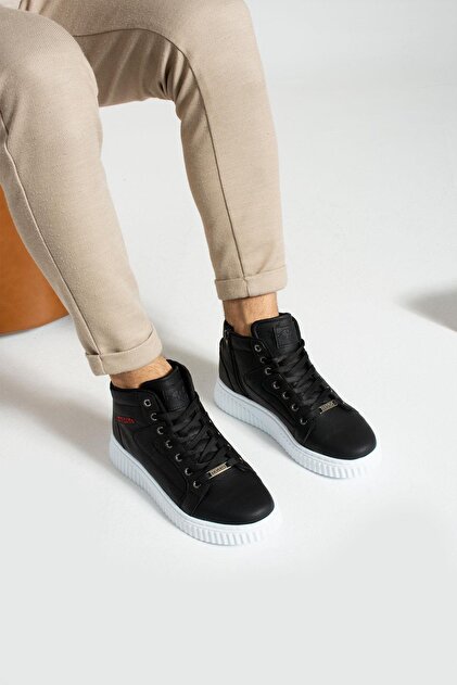 L.A Polo Men's Casual High Top Zippered Black and White Sneaker Shoes-  Trendyol
