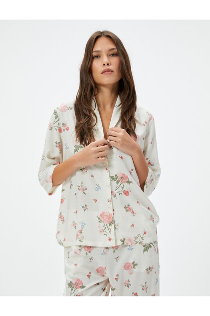 Floral Buttoned Short-Sleeved Pajama Top
