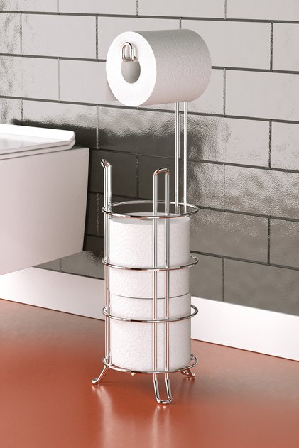 Ayaklı Yedekli Tuvalet Kağıtlık, Tuvalet Kağıdı Askısı, Banyo Aksesuarları Krom MG093