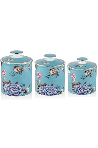 LAMEDORE Floral Blue 3 lü Porselen Baharatlık Baharat Takımı