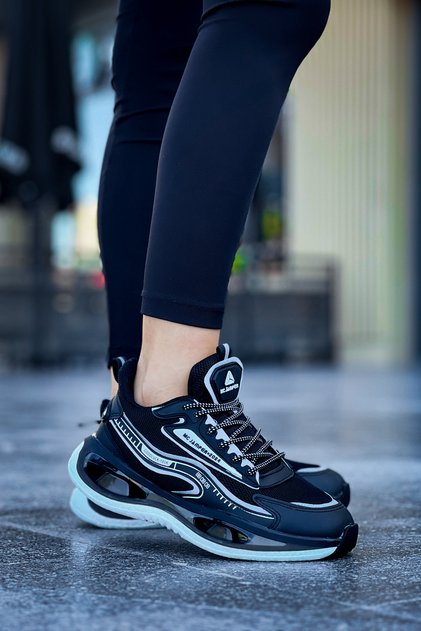 Women's Black and White Lace-Up Transparent Sole Orthopedic Comfortable Lightweight Sneaker Daily Walking Sneakers