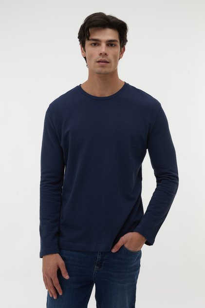 Men's Navy Blue Crew Neck Loose Fit Sweater