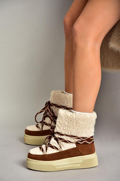 Τ 476500702   Γυναικείες μπότες Tan Suede Χοντρή Σόλα