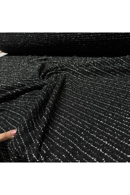 Tüvit Buklet Kumaş Simli Kışlık Eteklik Ceketlik Çift En (En 150 cm) %100 Pamuk Dokuma Siyah