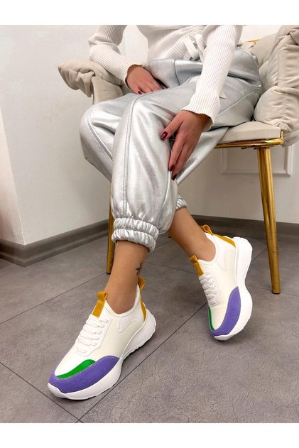 White Lilac Knitwear (MİNES) Women's Lace-up Sneakers